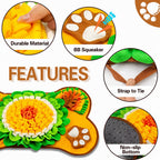 Yellow and orange dog snuffle mat showing key design features