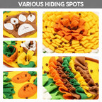 Yellow snuffle mat showing multiple hidden treat and food pockets