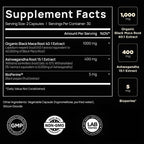 Supplement facts label with black background and white text