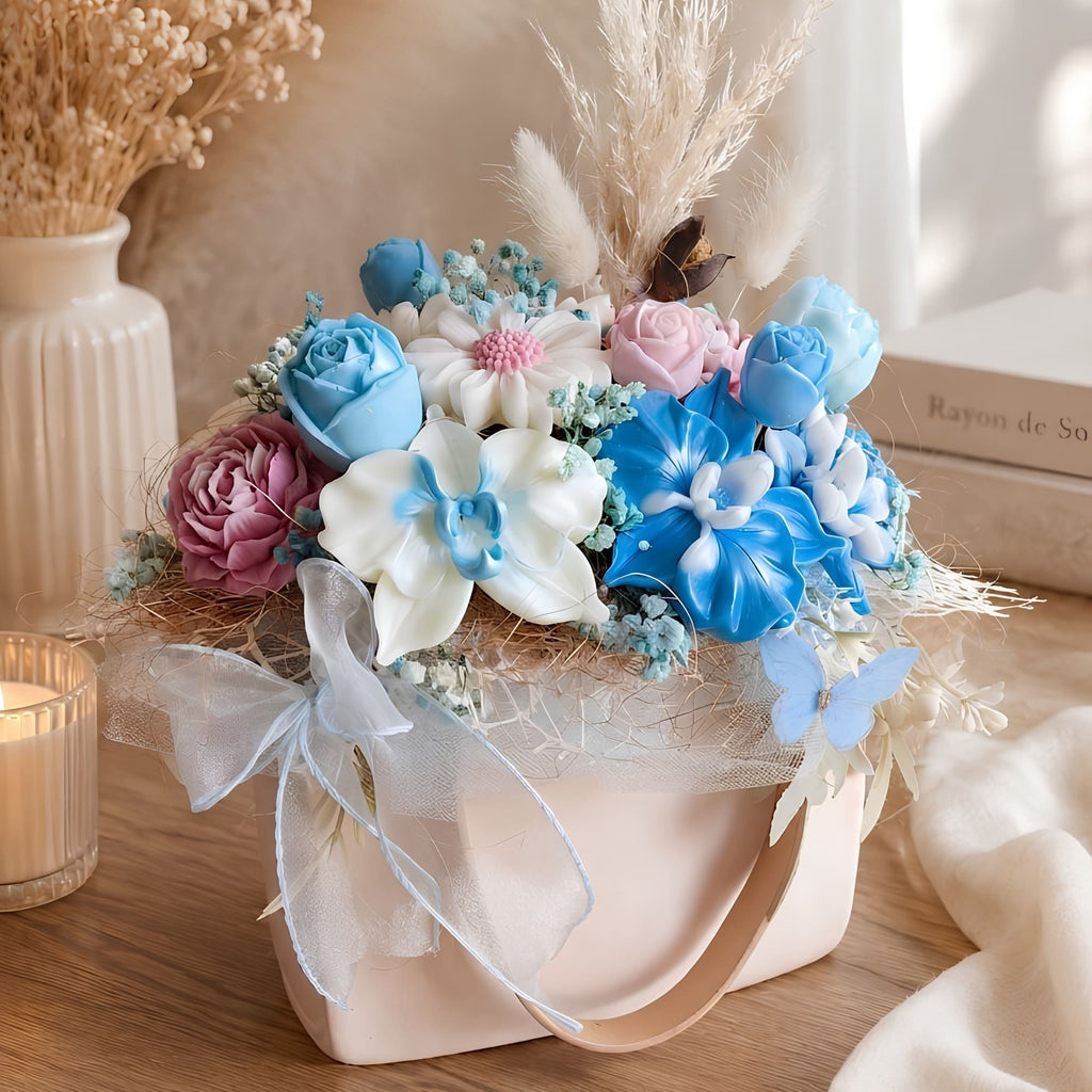 Luxury Soy Wax Flower Bouquet in Ceramic Purse