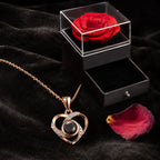 Heart Projection Necklace Gift Set — "I Love You" in 100 Languages | Rose Gift Box Included