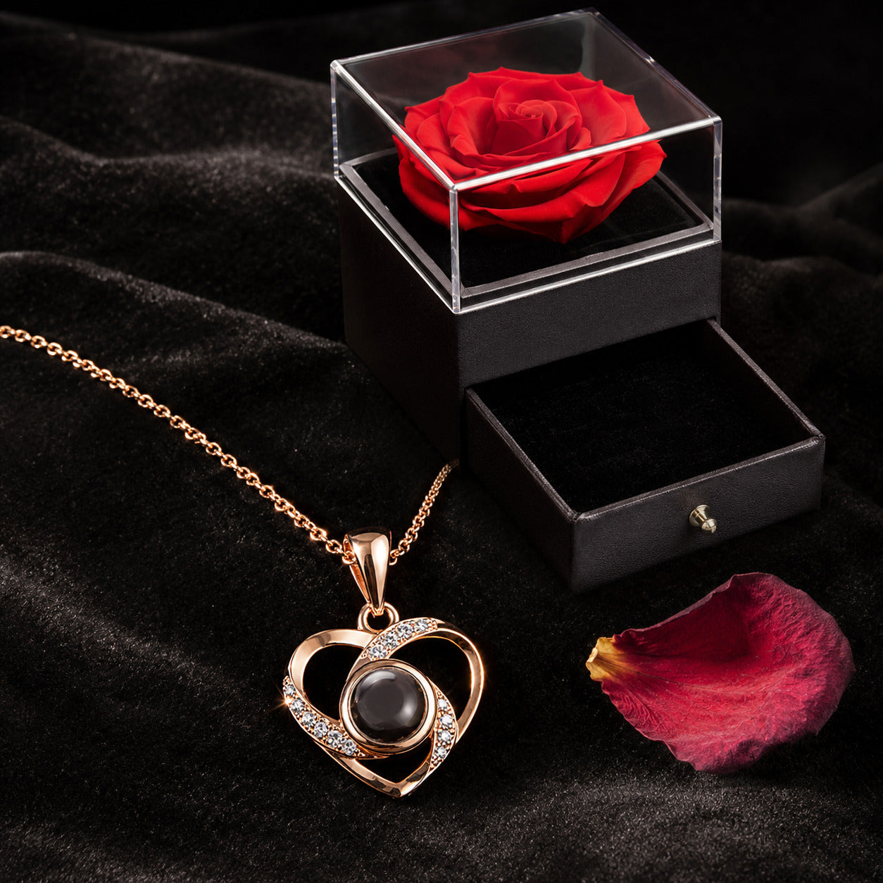 Heart Projection Necklace Gift Set — "I Love You" in 100 Languages | Rose Gift Box Included