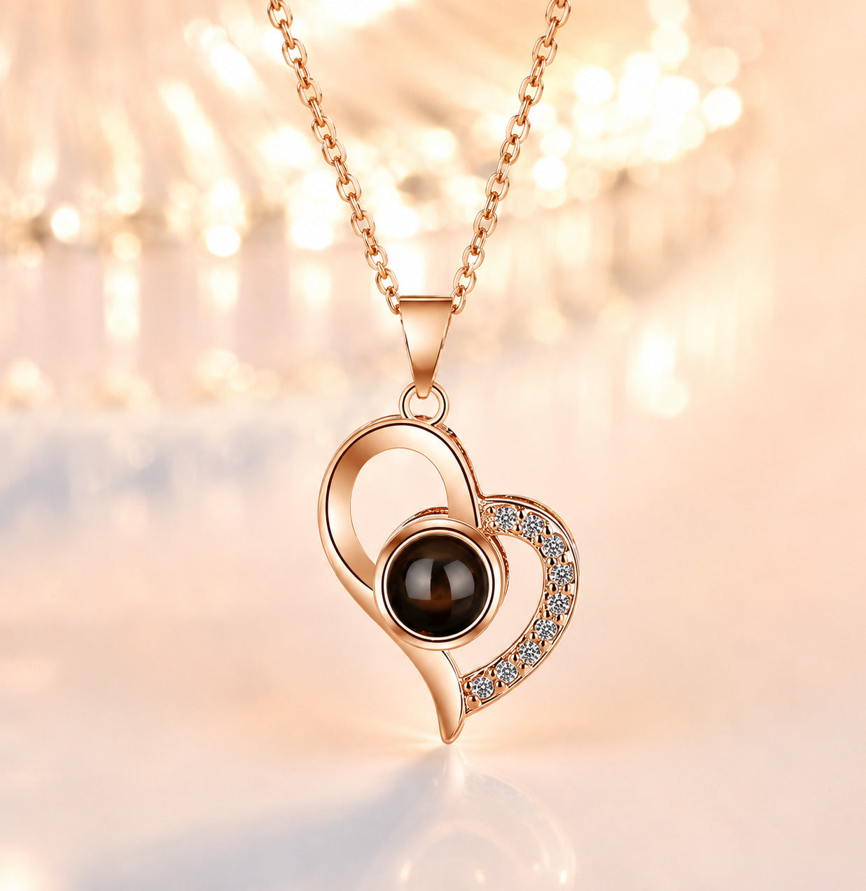 Heart Projection Necklace Gift Set — "I Love You" in 100 Languages | Rose Gift Box Included