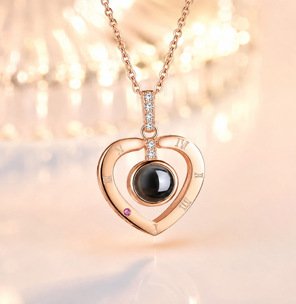 Heart Projection Necklace Gift Set — "I Love You" in 100 Languages | Rose Gift Box Included