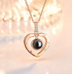 Heart Projection Necklace Gift Set — "I Love You" in 100 Languages | Rose Gift Box Included