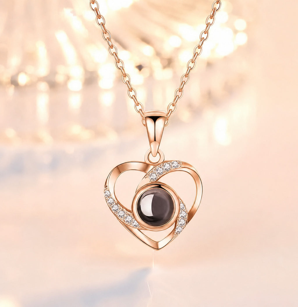 Heart Projection Necklace Gift Set — "I Love You" in 100 Languages | Rose Gift Box Included