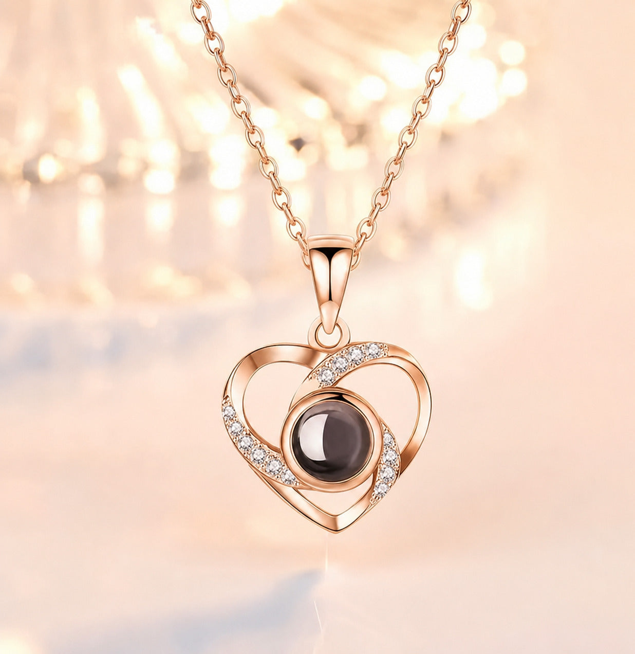 Heart Projection Necklace Gift Set — "I Love You" in 100 Languages | Rose Gift Box Included