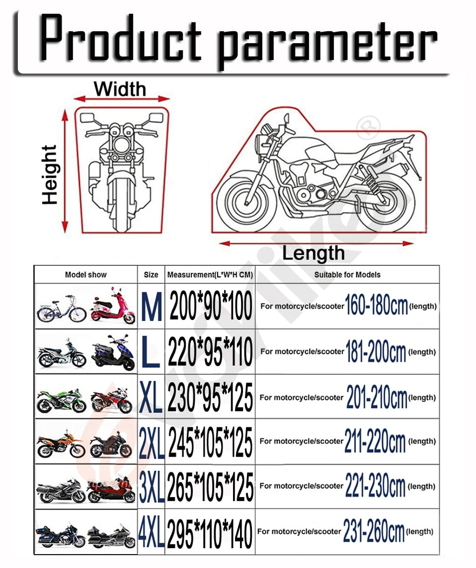 Universal Motorcycle Cover - UV protector, Waterproof, Windproof, Dustproof and Sun Protector