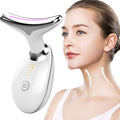 Beauty device next to a woman's face on a white background