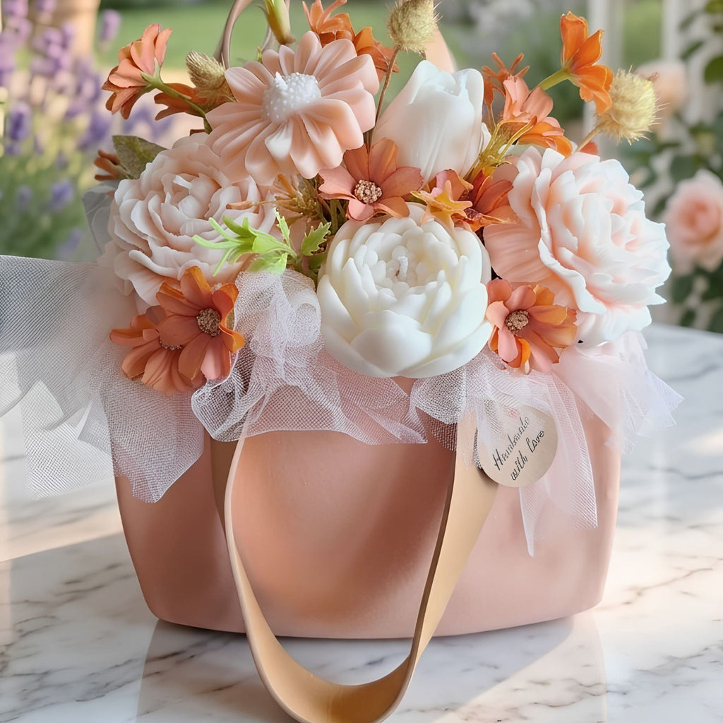 Luxury Soy Wax Flower Bouquet in Ceramic Purse