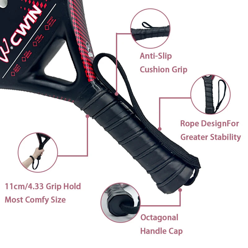 Cwin Paddle Racket Carbon Fiber Soft EVA Face for Adult Prefessional Training Tennis Paddle Racquet with Padel Shovel Protector Smalchanco