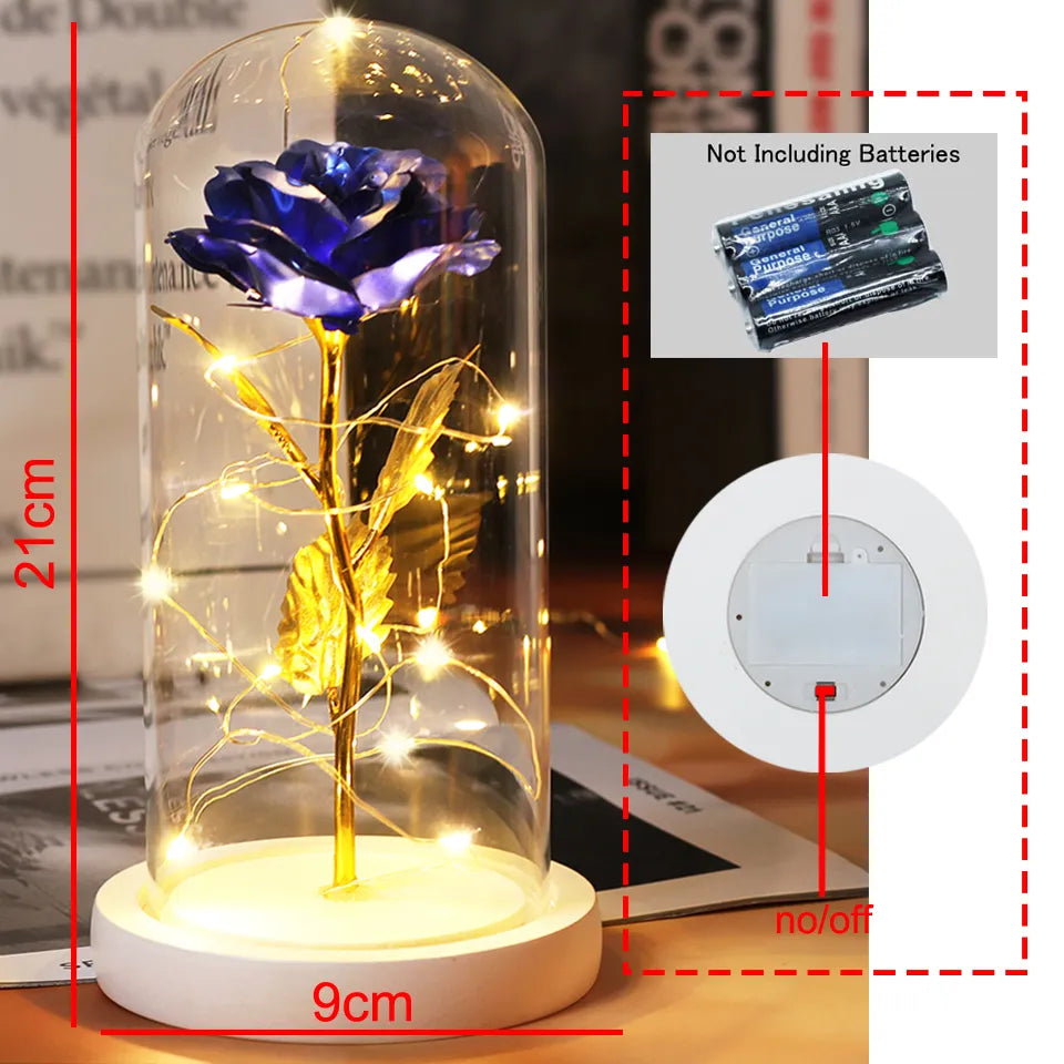 Valentine's Day Eternal Artificial Rose with LED strip light and glass cover