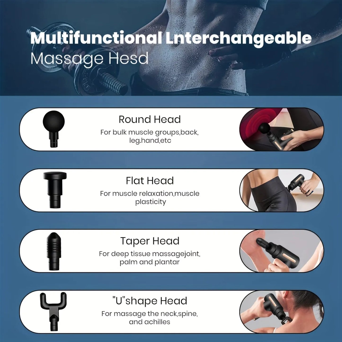 Portable Massage Gun With Four Replaceable Massage Heads