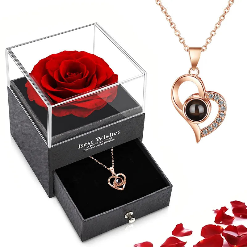 Valentine's Necklace Set With Rose Gift Box