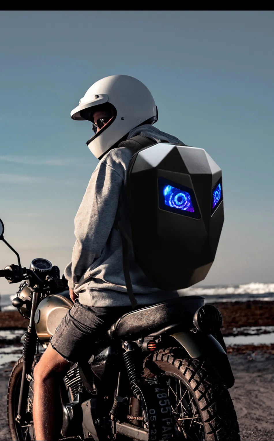 LED Display Motorcycle Hard Shell Backpack