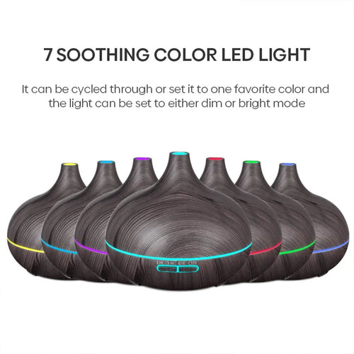 A row of black LED lights with colorful accents on a white background, labeled '7 Soothing Color LED Light'.