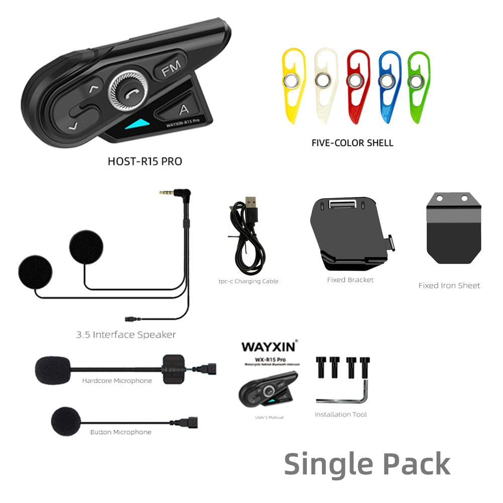 R15 Pro Motorcycle Helmet Headset Intercom Communication System