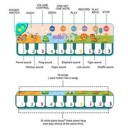 Musical Piano Mat for Kids with 8 Animal Sounds