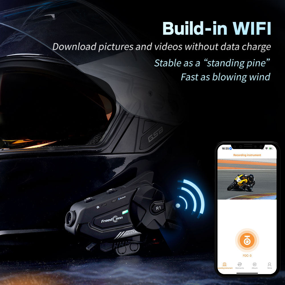 Dash Cam HD Intercom Motorcycle Helmet Headset R1 Pro Freedconn