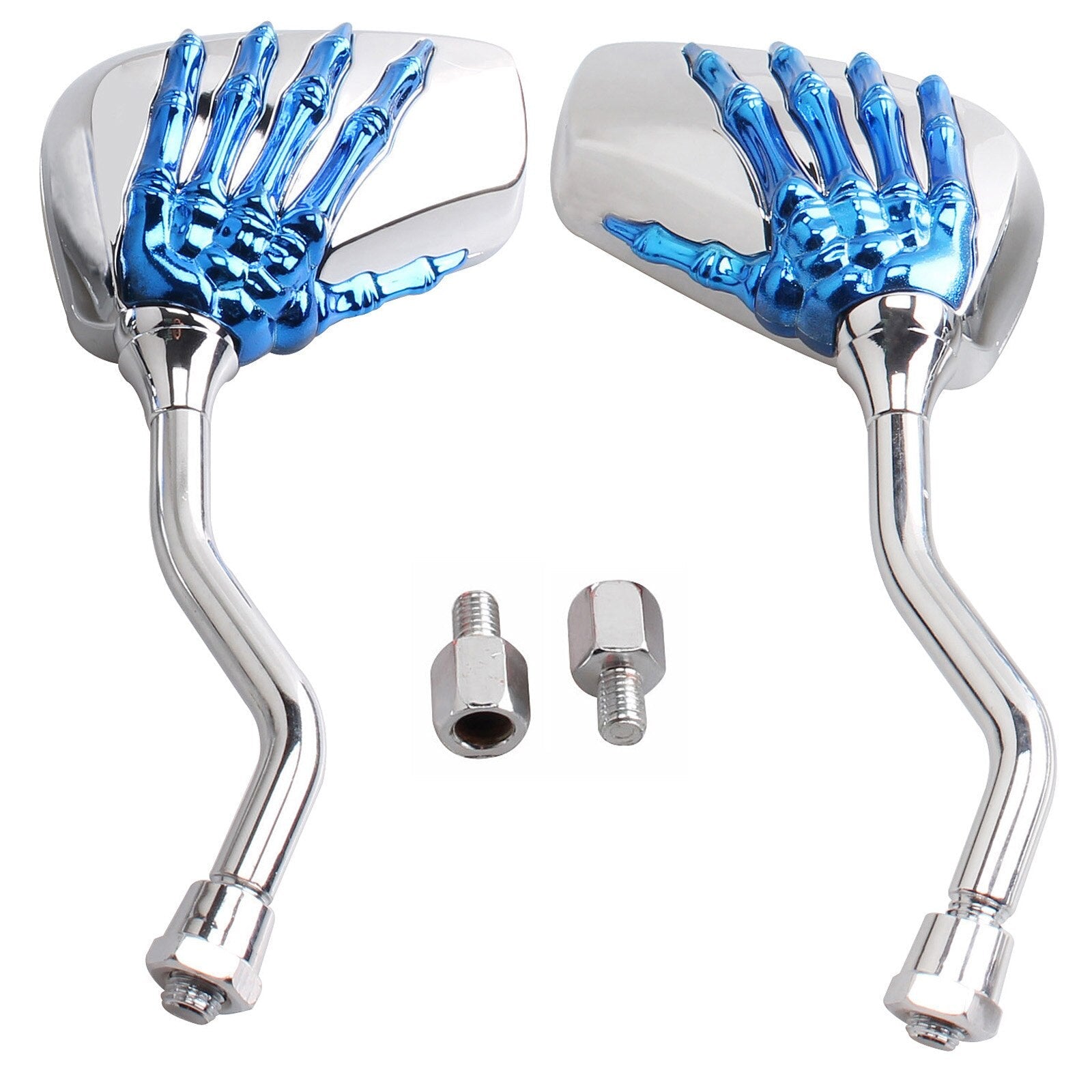 Universal Motorcycle Chrome Skeleton Hands Side Rear View Mirrors SMCH