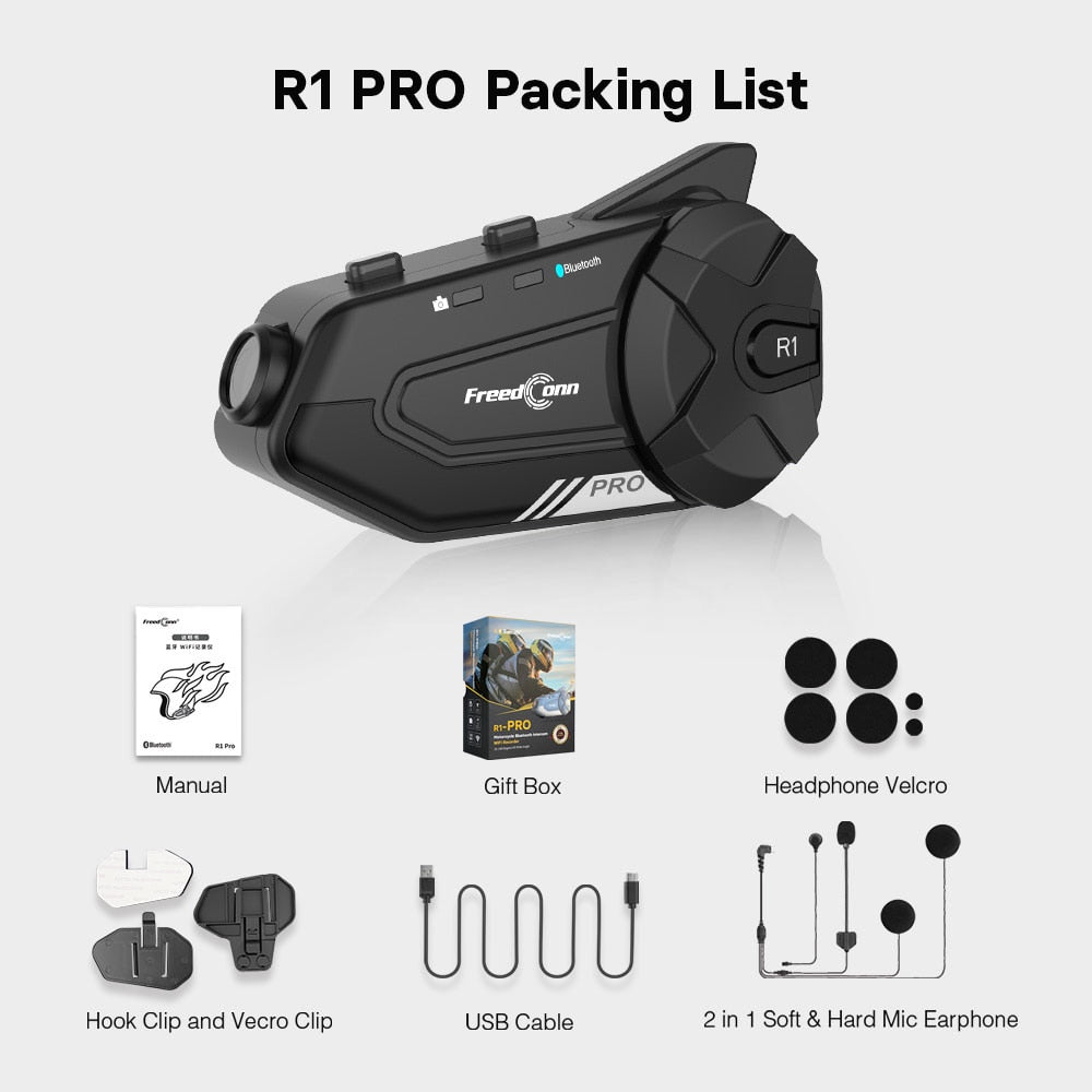 Dash Cam HD Intercom Motorcycle Helmet Headset R1 Pro Freedconn