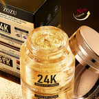 24K Gold Eye Cream jar withZOZU branding and packaging in the background