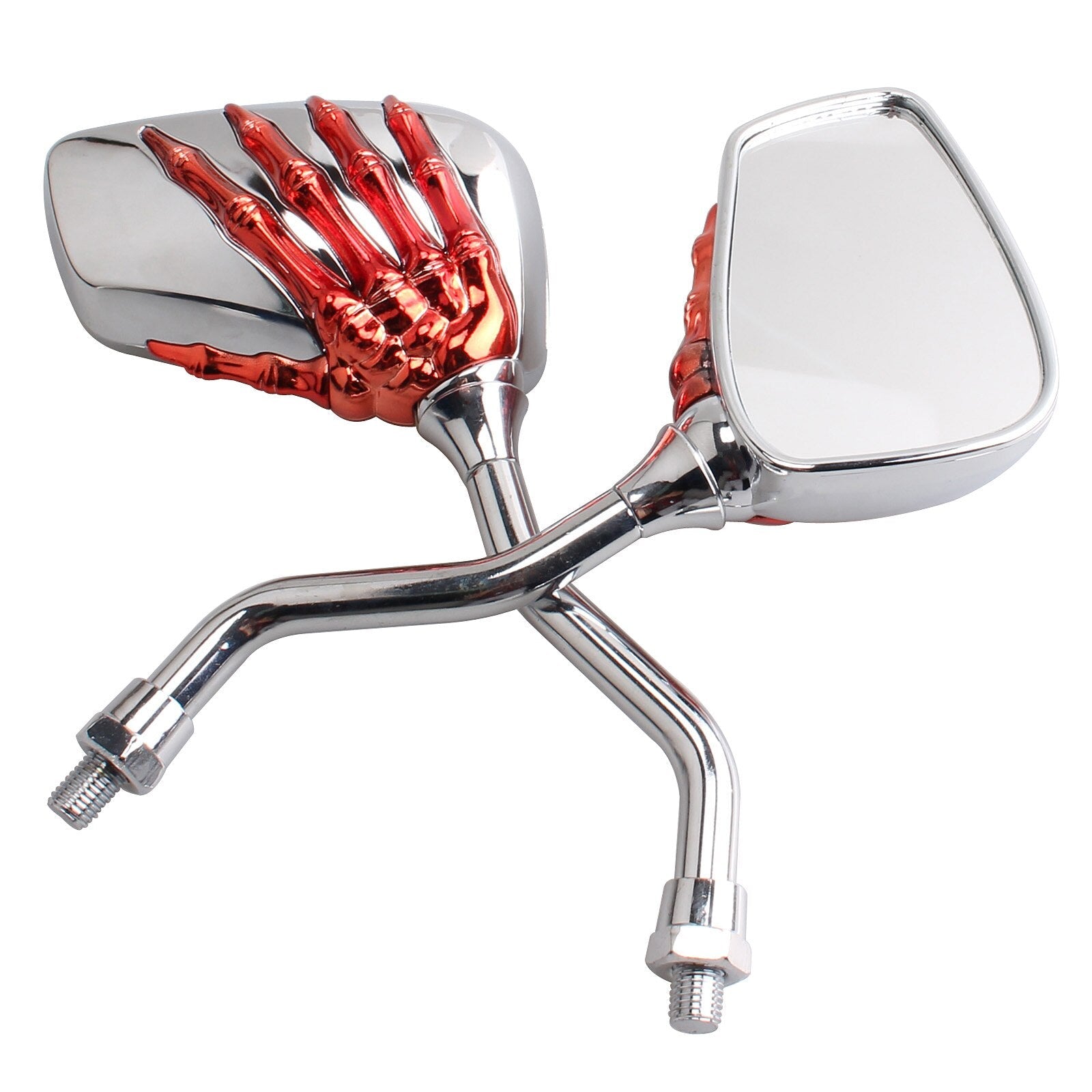 Universal Motorcycle Chrome Skeleton Hands Side Rear View Mirrors SMCH