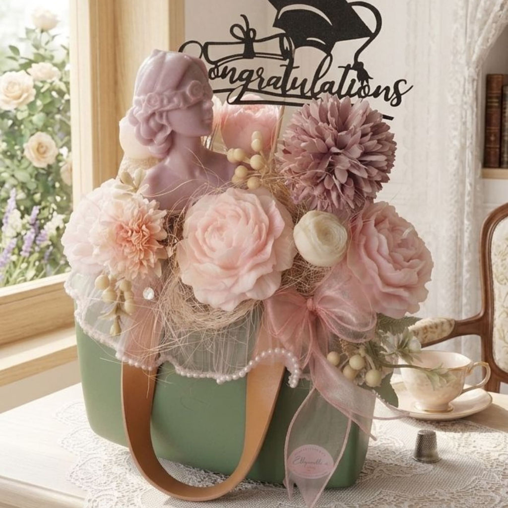 Luxury Soy Wax Flower Bouquet in Ceramic Purse
