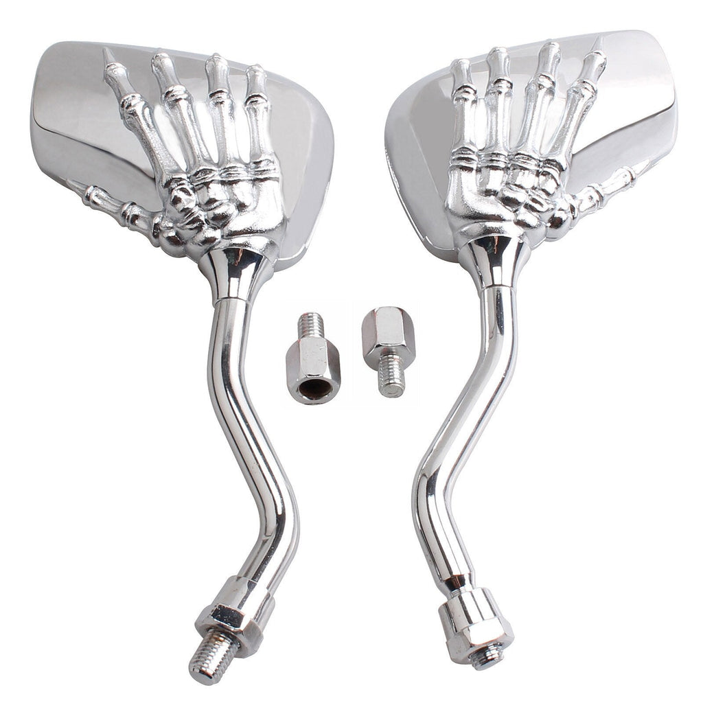 Universal Motorcycle Chrome Skeleton Hands Side Rear View Mirrors SMCH