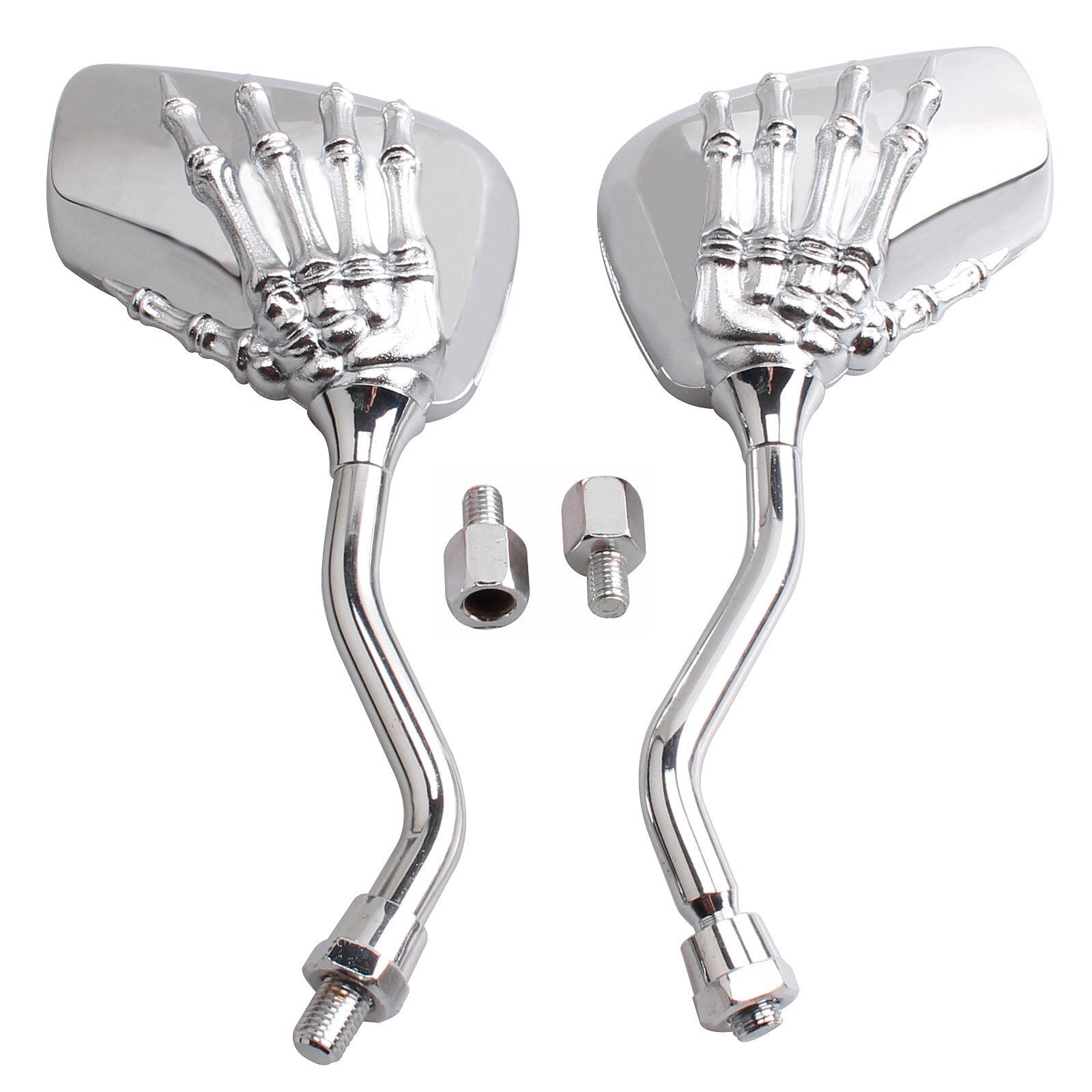 Universal Motorcycle Chrome Skeleton Hands Side Rear View Mirrors SMCH