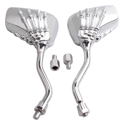 Universal Motorcycle Chrome Skeleton Hands Side Rear View Mirrors