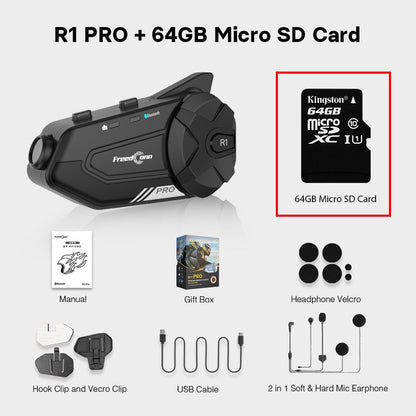 Dash Cam HD Intercom Motorcycle Helmet Headset R1 Pro