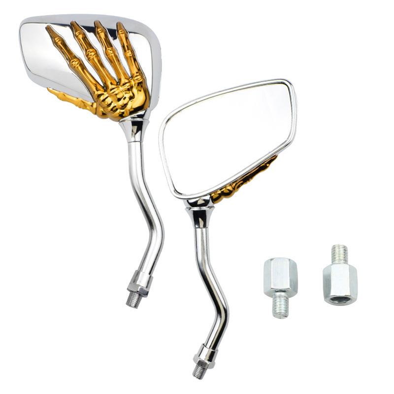 Universal Motorcycle Chrome Skeleton Hands Side Rear View Mirrors