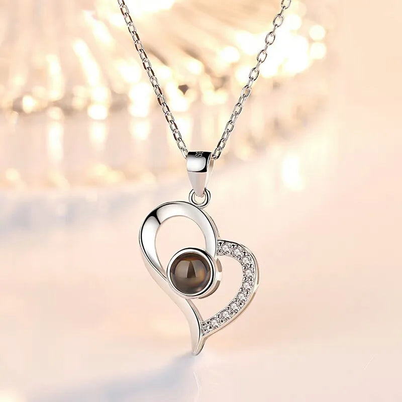 Heart Projection Necklace Gift Set — "I Love You" in 100 Languages | Rose Gift Box Included