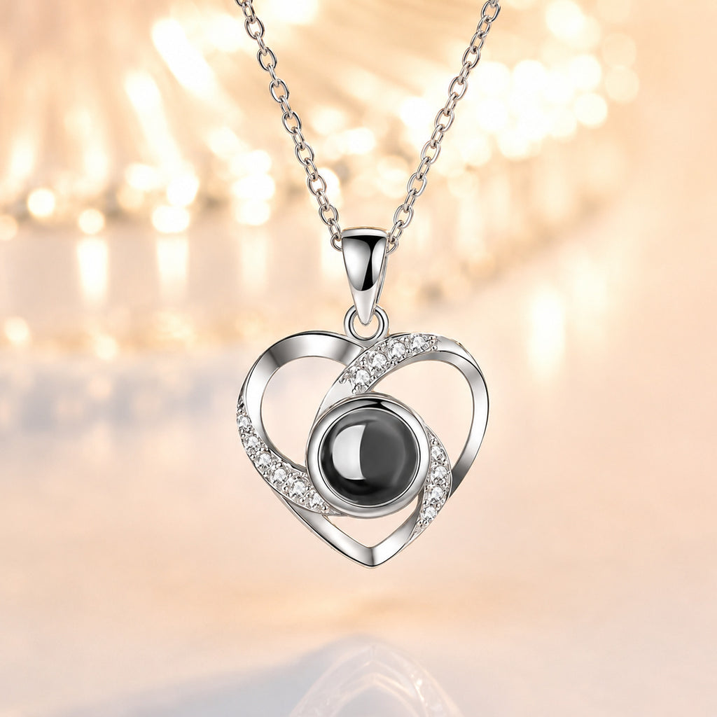 Heart Projection Necklace Gift Set — "I Love You" in 100 Languages | Rose Gift Box Included