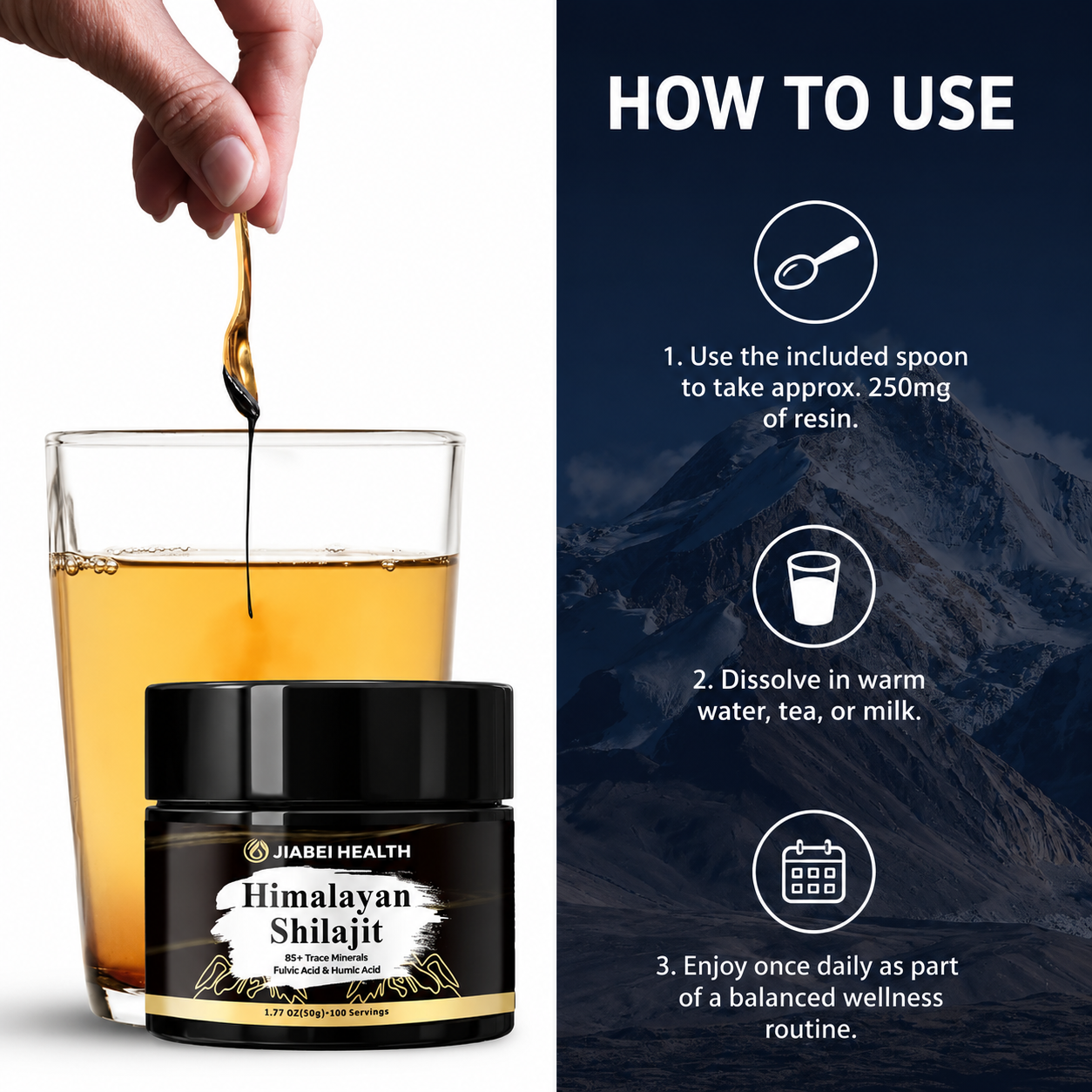 How to use Pure Himalayan Shilajit Resin with 250mg serving instructions